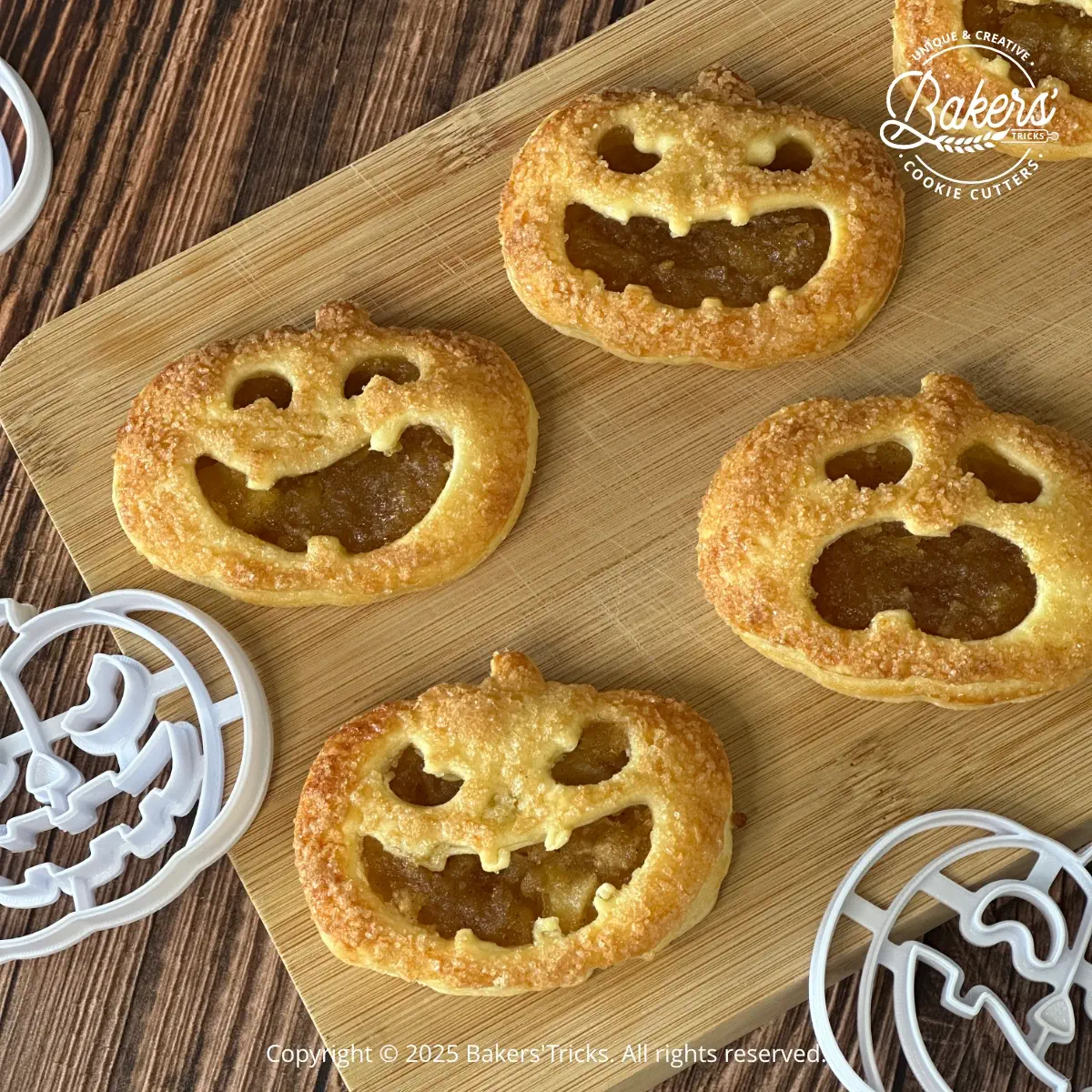 Jack-o’-Lantern Apple Puff Pastries Made with a Bakers’Tricks Cookie Cutter