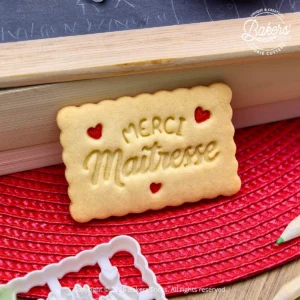 Emporte-pièce biscuit Merci Maîtresse avec biscuit sablé personnalisé pour cadeau de fin d’année scolaire